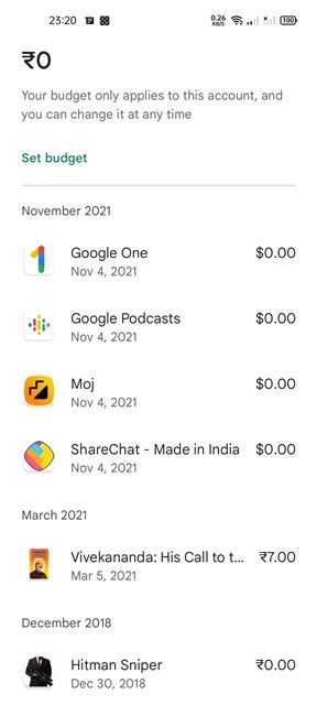 articles achetés sur le Google Play Store