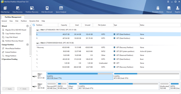 Écran d'accueil de l'assistant de partition Minitool