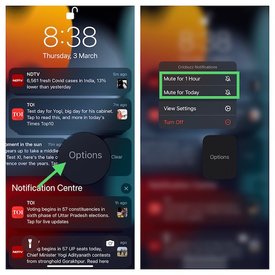 Désactiver les notifications sur iPhone à partir du centre de notification 
