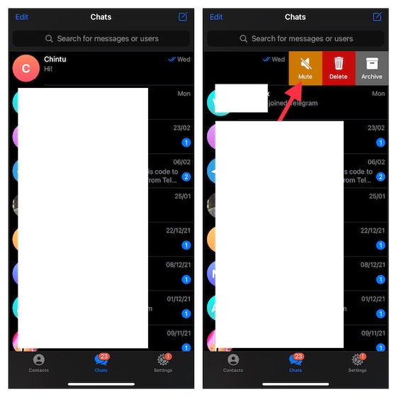 Couper le son de certaines conversations Telegram sur iPhone 