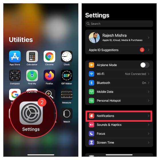 Paramètres de notification sur iOS