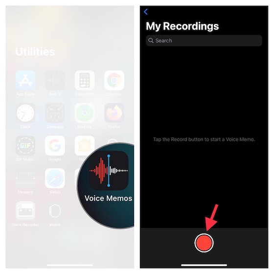 Ouvrir l'application Voice Memos sur iPhone et iPad