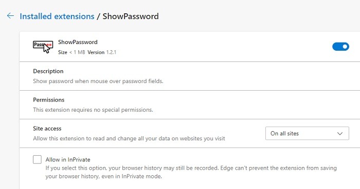 Mots de passe Navigateurs Dot Show Password Extension