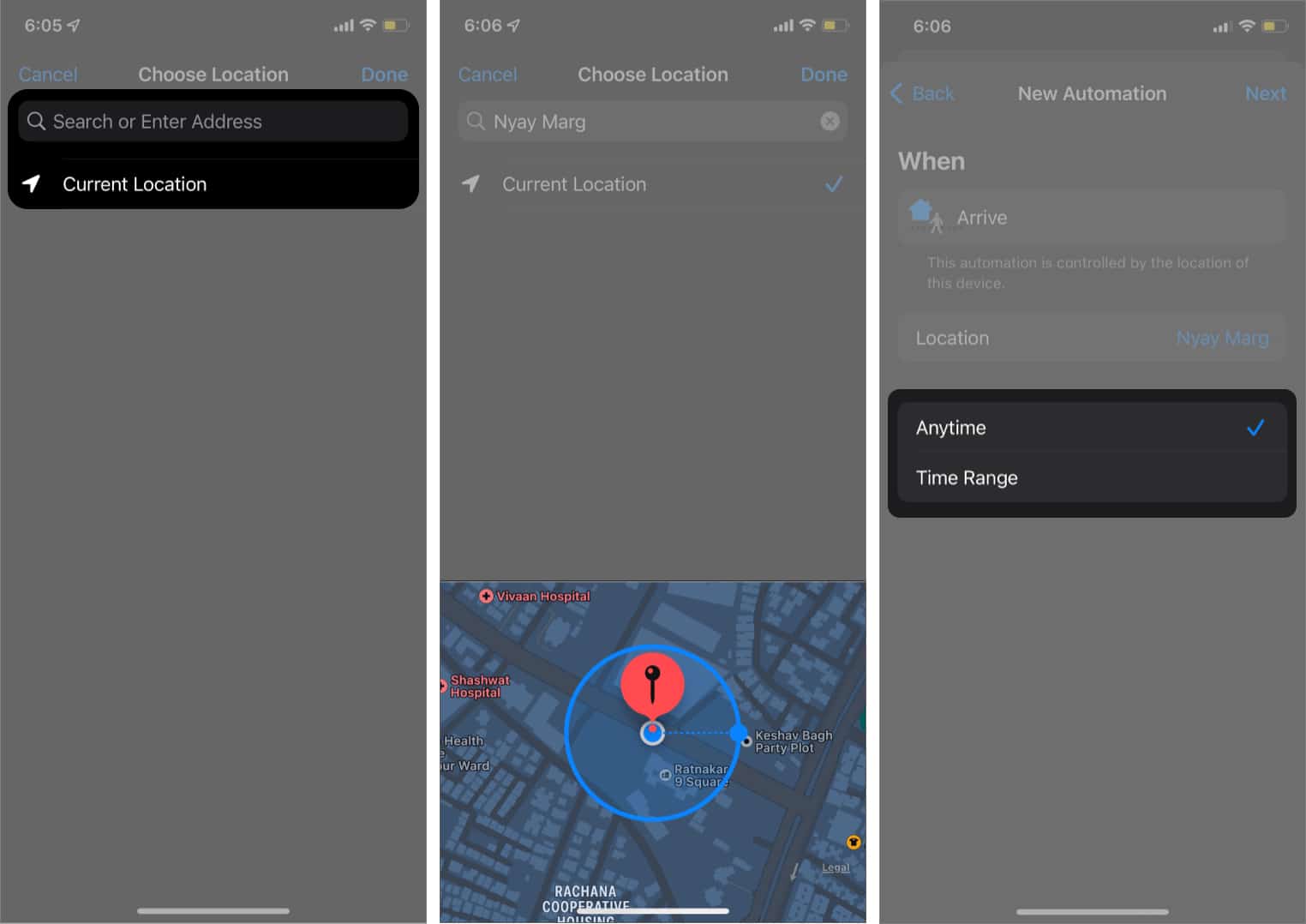 Rechercher un emplacement sur la carte dans l'application Raccourcis sur iPhone