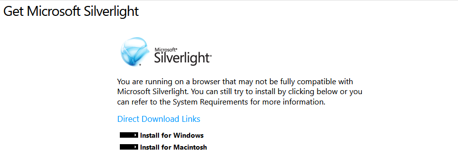 Silverlight non pris en charge