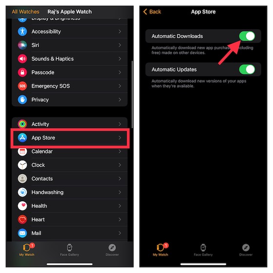 Activer les téléchargements automatiques sur Apple Watch 