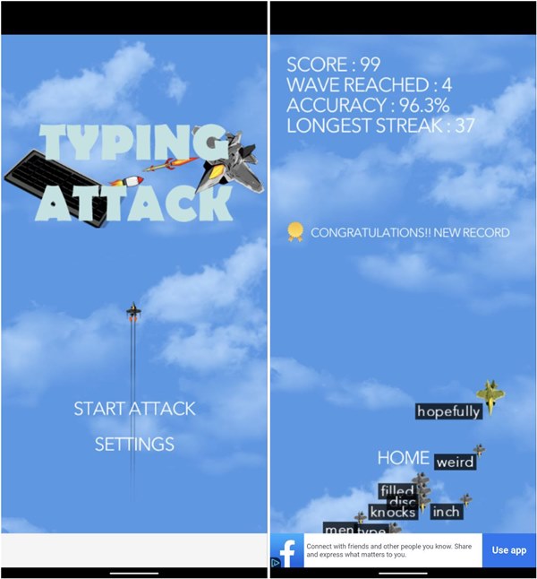 Taper des applications Android Attack Words