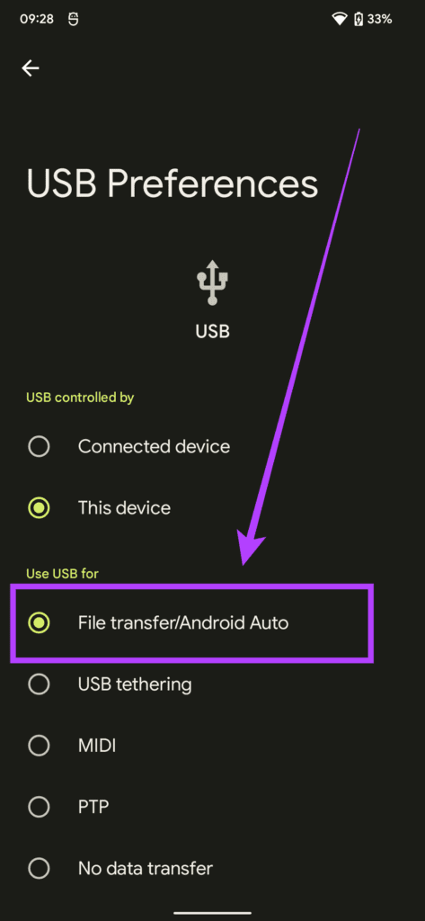 Connexion USB