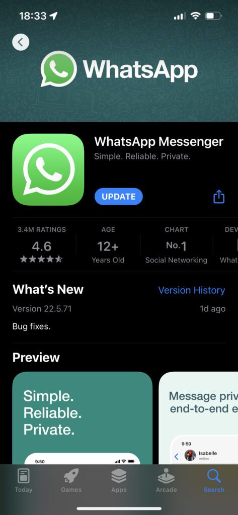 WhatsApp sur l'App Store