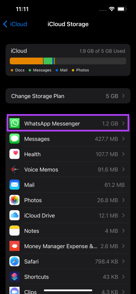 Stockage de sauvegarde de chat WhatsApp
