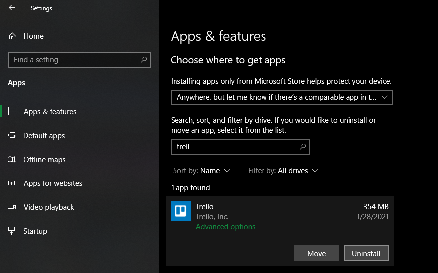 Désinstallation de l'application Windows 10 Store