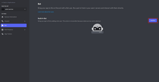 ajouter bot discord dev