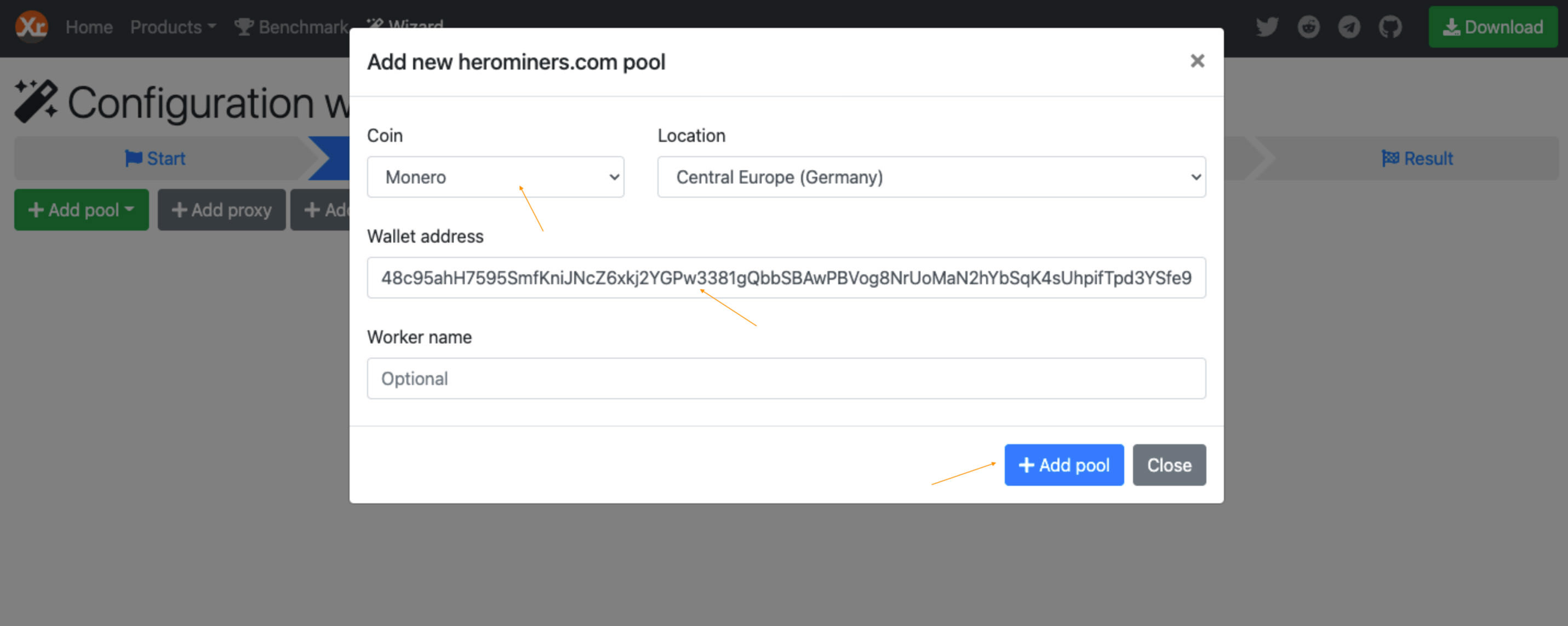 ajouter un pool à partir de la liste