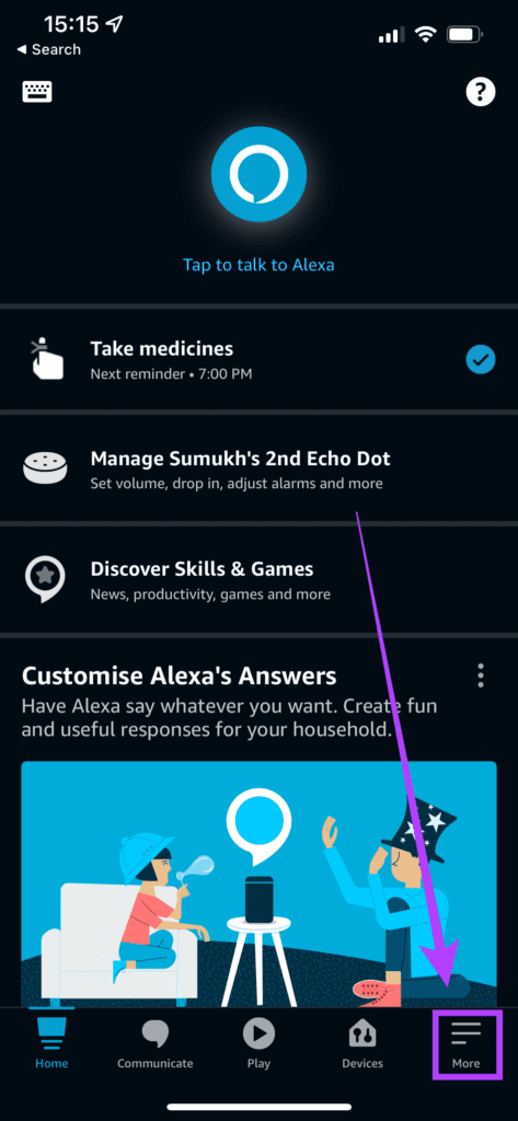 Plus d'options dans l'application Alexa
