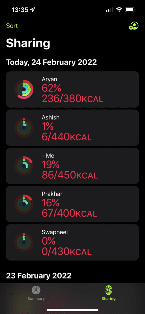 Activité partagée sur Apple Watch