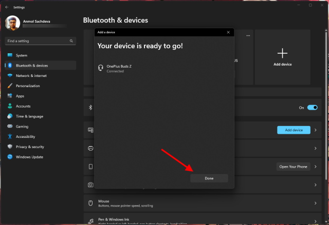 Appareil Bluetooth couplé - Windows 11