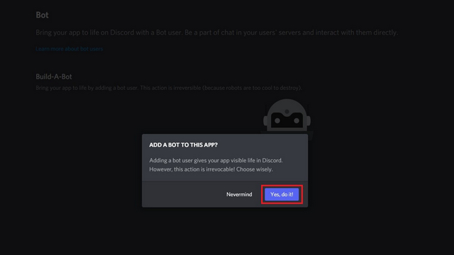 confirmer l'ajout du bot à l'application