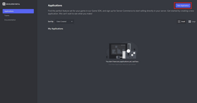 créer un nouveau discord d'application