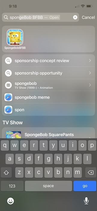 Supprimer les applications cachées iPhone Spotlight Spongebob