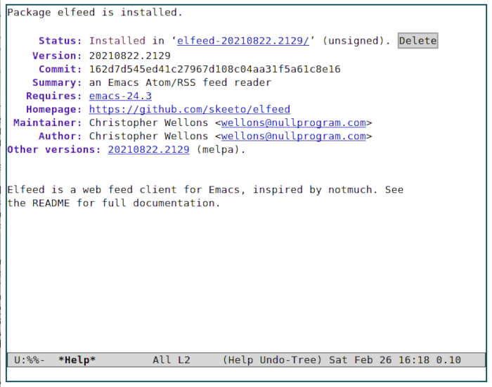 Emacs Rss 05 Elfeed installé