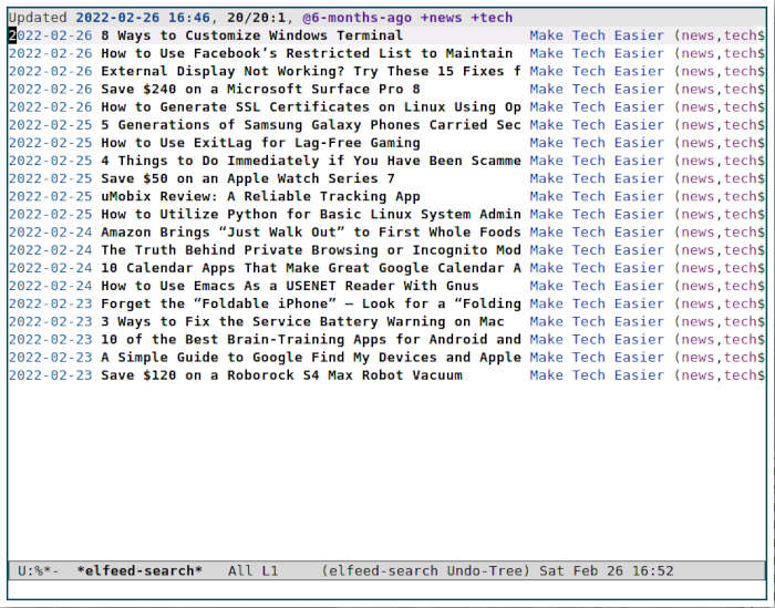 Emacs Rss 10 Flux tagués automatiquement