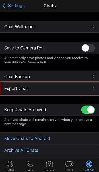 Paramètres de chat Whatsapp sur iPhone