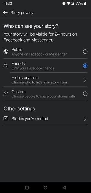 Options de confidentialité des histoires Facebook