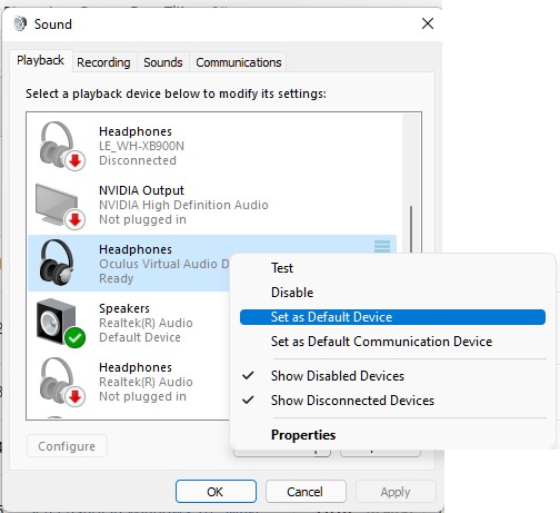 Correction des écouteurs ne fonctionnant pas sous Windows défini par défaut