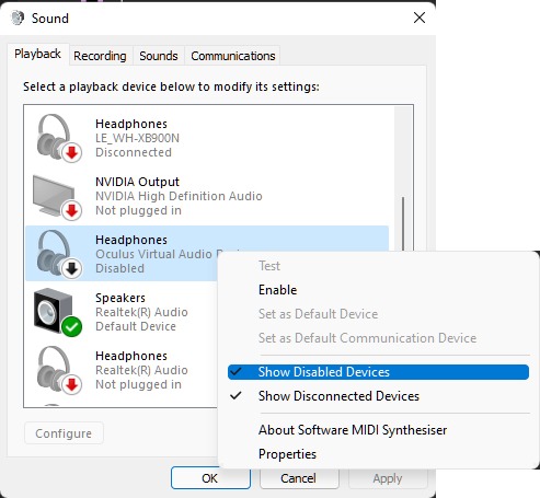 Correction des écouteurs ne fonctionnant pas Windows Afficher les appareils désactivés
