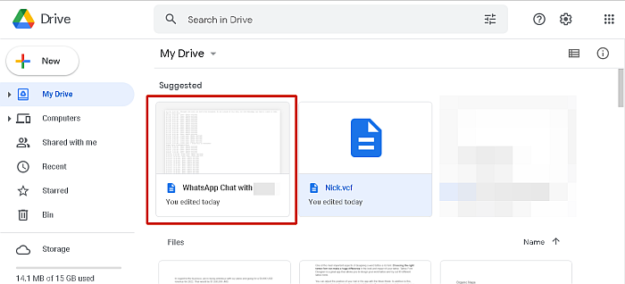 Chat Whatsapp exporté enregistré dans Google Drive