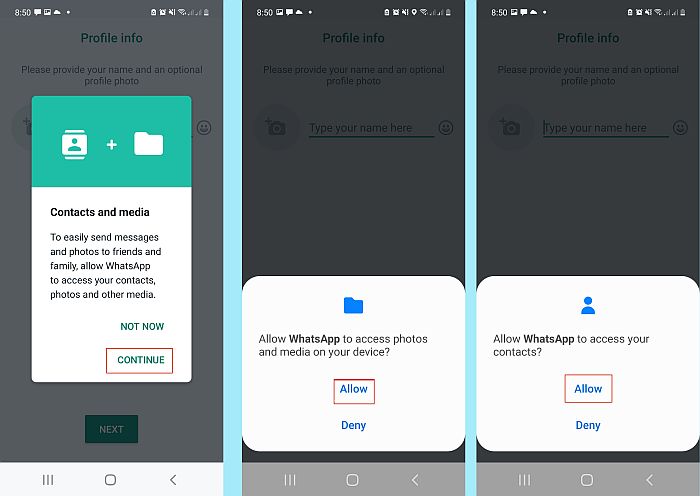 Accorder l'accès WhatsApp aux contacts et aux médias