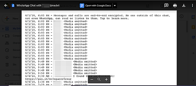 Whatsapp a exporté l'aperçu des chats dans Google Drive