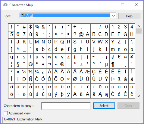 insert-degré-sign-in-word-character-map-program