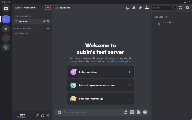 ouvrir les options du serveur discord