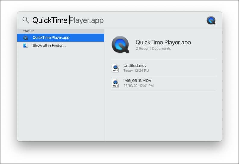 Ouvrez QuickTime Player sur Mac