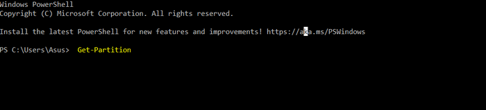 Powershell obtenir la commande de partition
