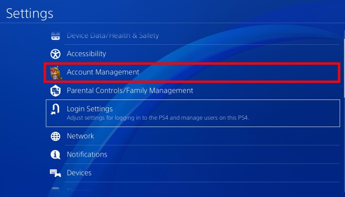 Gestion de compte PS4