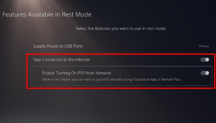 Caractéristiques de la PS5 Mode repos