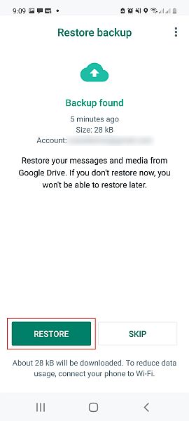 Restauration de la sauvegarde des chats à partir de Google Drive dans WhatsApp