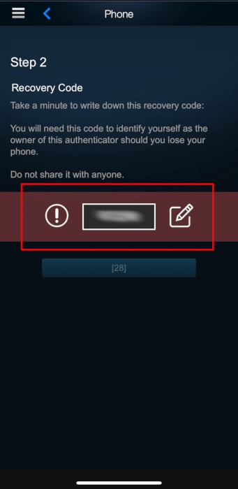 Code de récupération de l'application Steam Family Sharing Steam