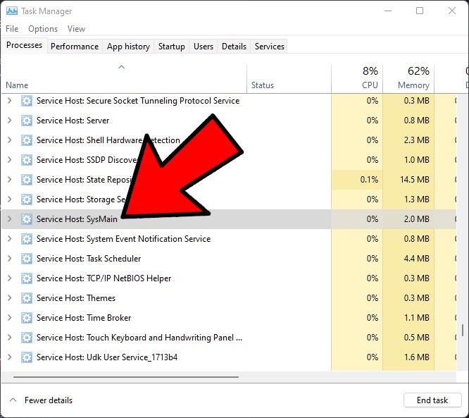 Correction de l'utilisation du processeur Windows 100 Sysmain 1