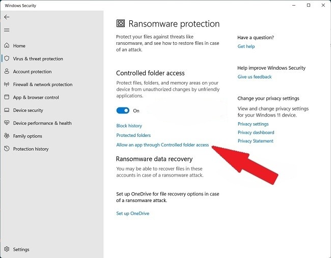 Applications autorisées pour la protection contre les ransomwares