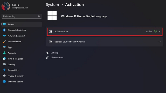 vérifier l'état d'activation sur windows 11