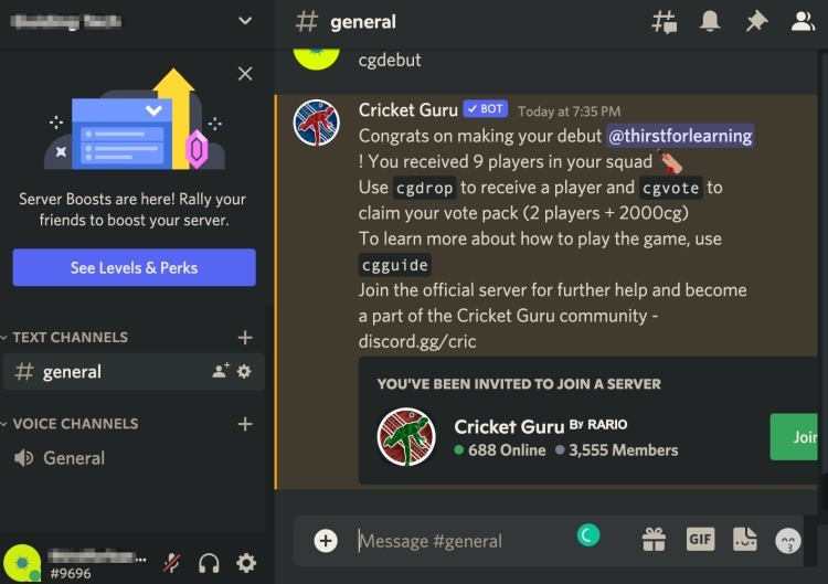 Cricket Guru Gaming Bot Discord