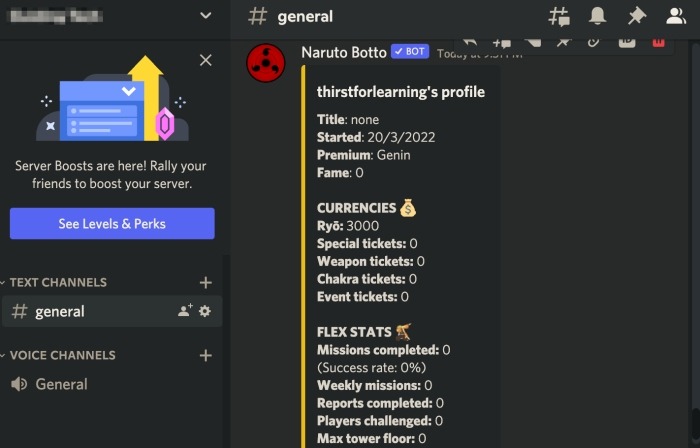 Naruto Botto Discord Bot de jeu