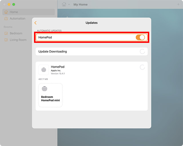 activer les mises à jour automatiques pour homepod dans l'application mac home