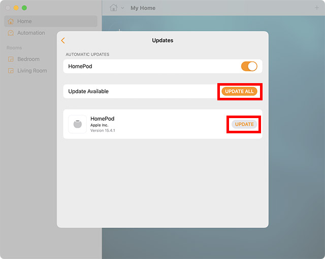 mettre à jour homepod mini manuellement l'application mac home
