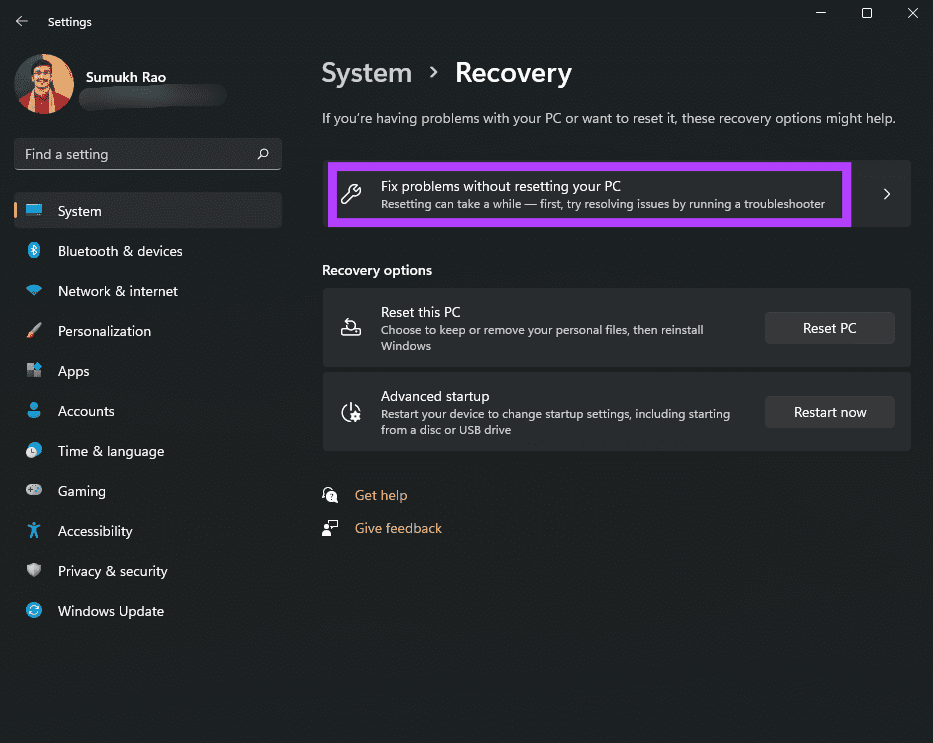 Dépannage de Windows avant la réinitialisation