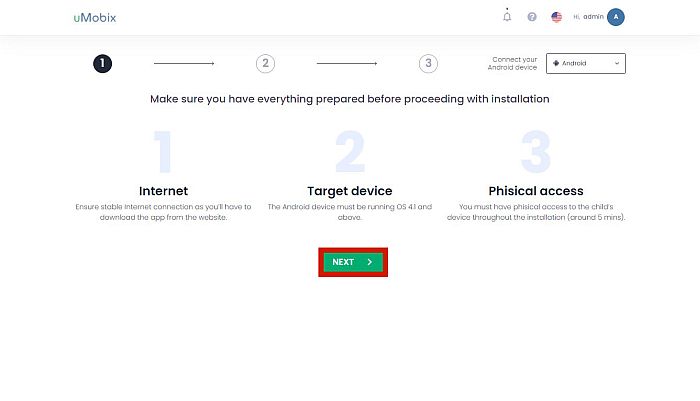 Umobix sur les instructions à l'écran