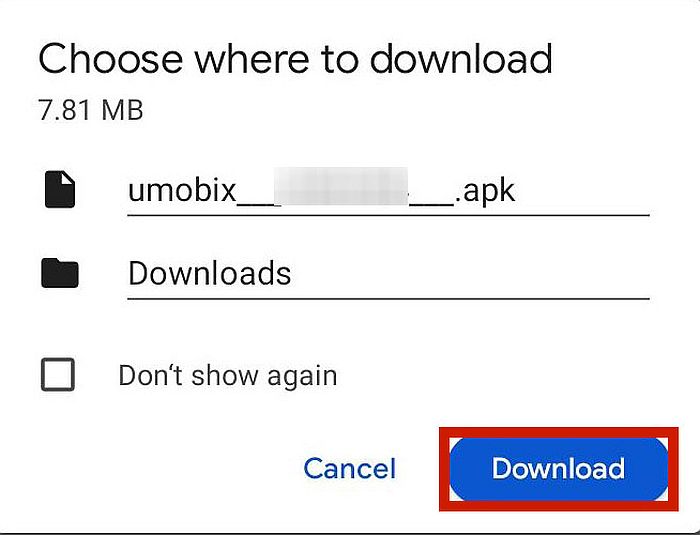 Choisir où télécharger le fichier apk umobix dans Android